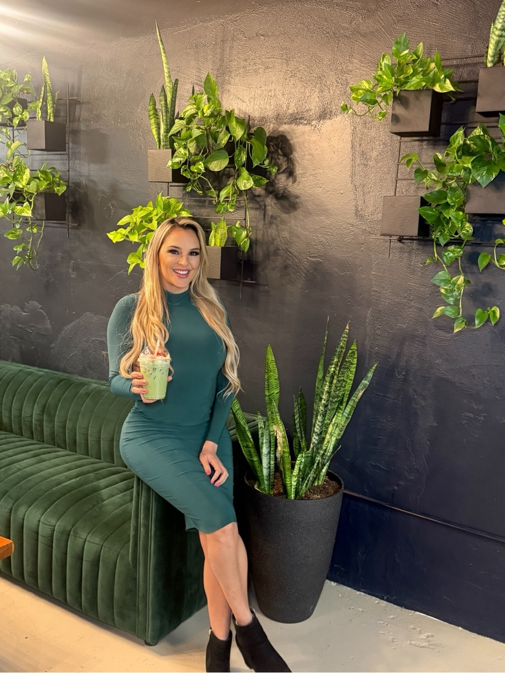 Slim-Fit Teal Green Midi Dress - Women's